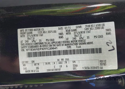 2015 Ford F-150 Xlt from USA, damaged, VIN 1FTEW1EPXFFC20641